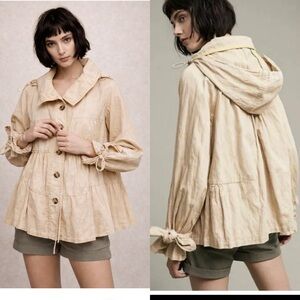 Anthropologie Hei Hei Swing Jacket Khaki Tan Lime Tiered Hooded